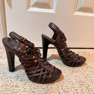 Vintage Ralph Lauren Brown Leather Gladiator Heels-size 8